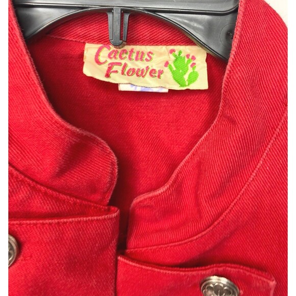 Vintage Cactus Flower Open Vest Womens Size L Red Western Southwest Sleeveless - Picture 7 of 16